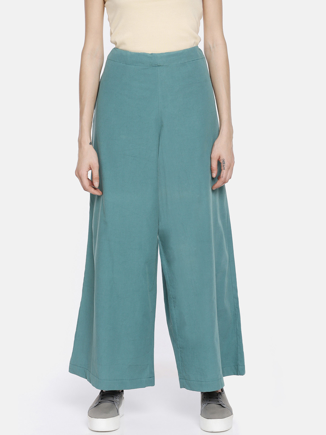 

GRASS by Gitika Goyal Women Blue Solid Wide Leg Palazzos