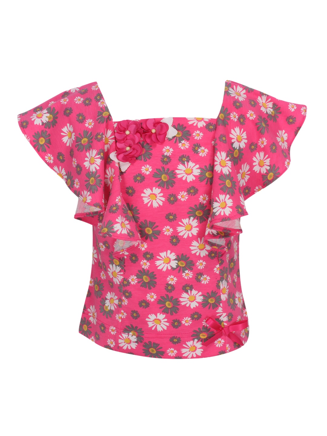 

CUTECUMBER Girls Pink & Green Floral Printed Top