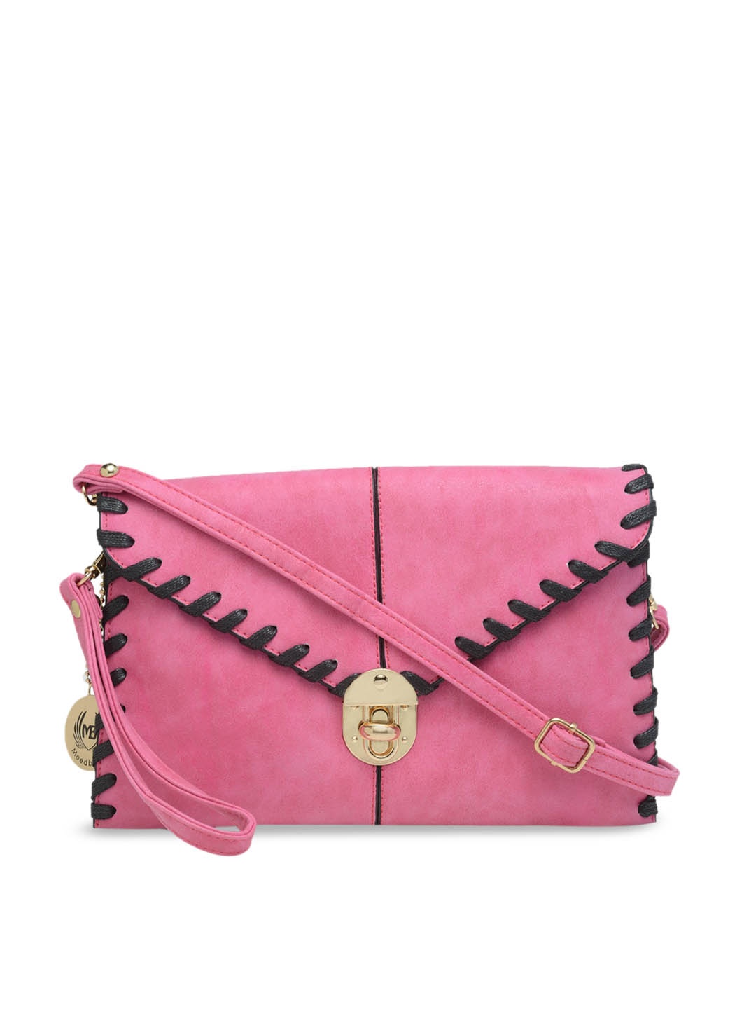 

Moedbuille Pink & Black Solid Sling Bag