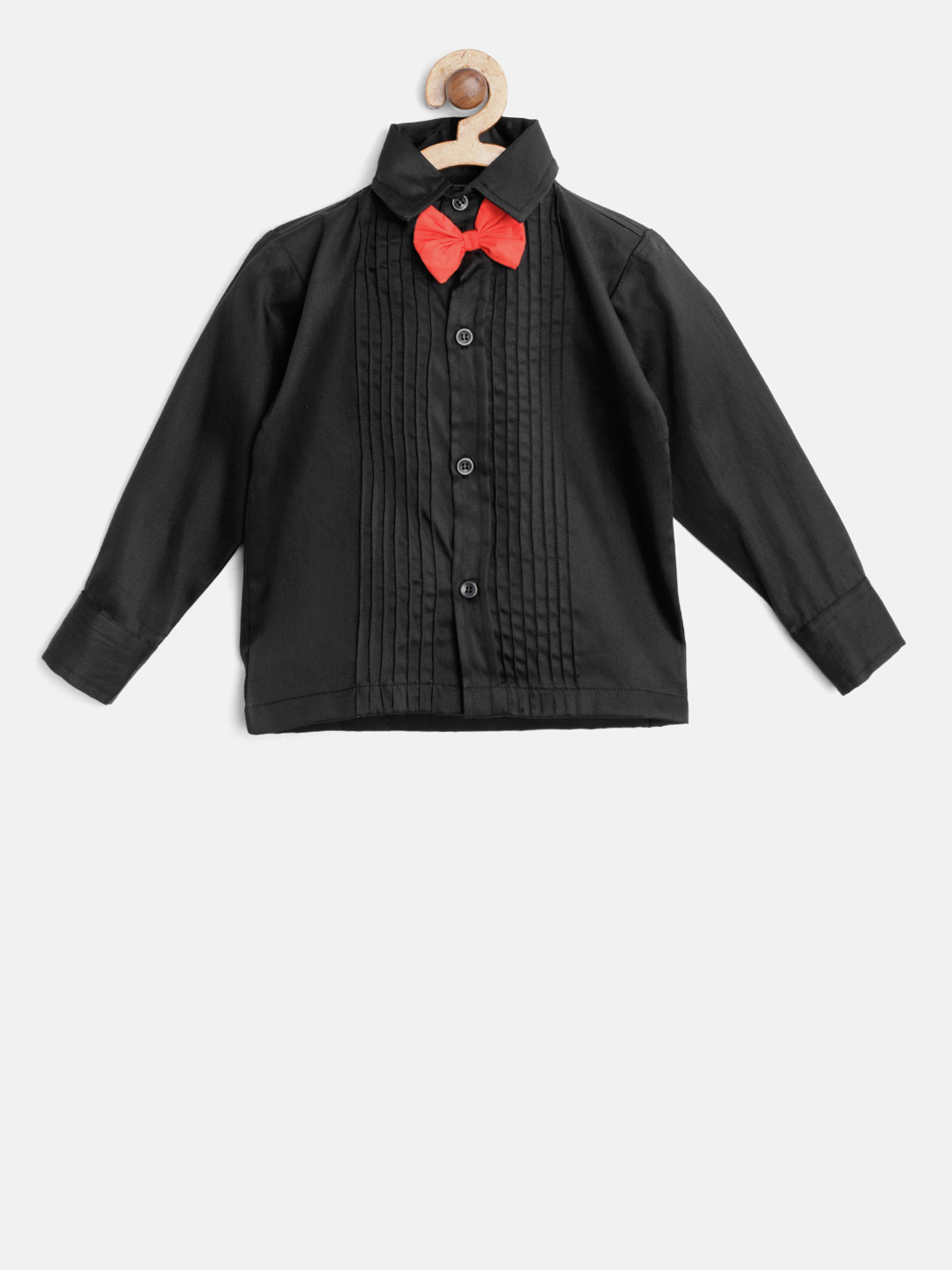 

Kids Clan Boys Black & Red Regular Fit Solid Casual Shirt With Bow Tie