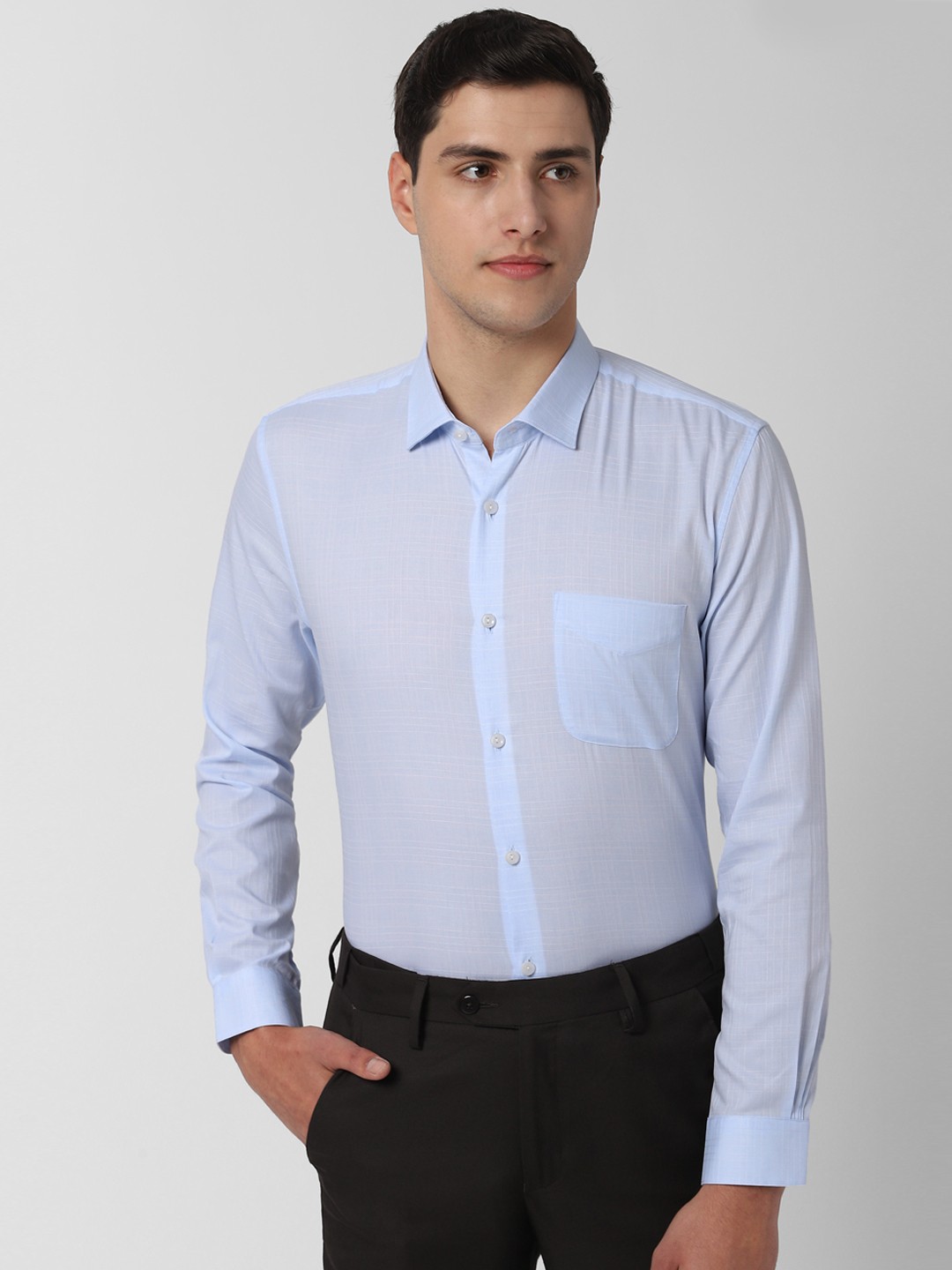 

Peter England Men Blue Slim Fit Self Design Formal Shirt