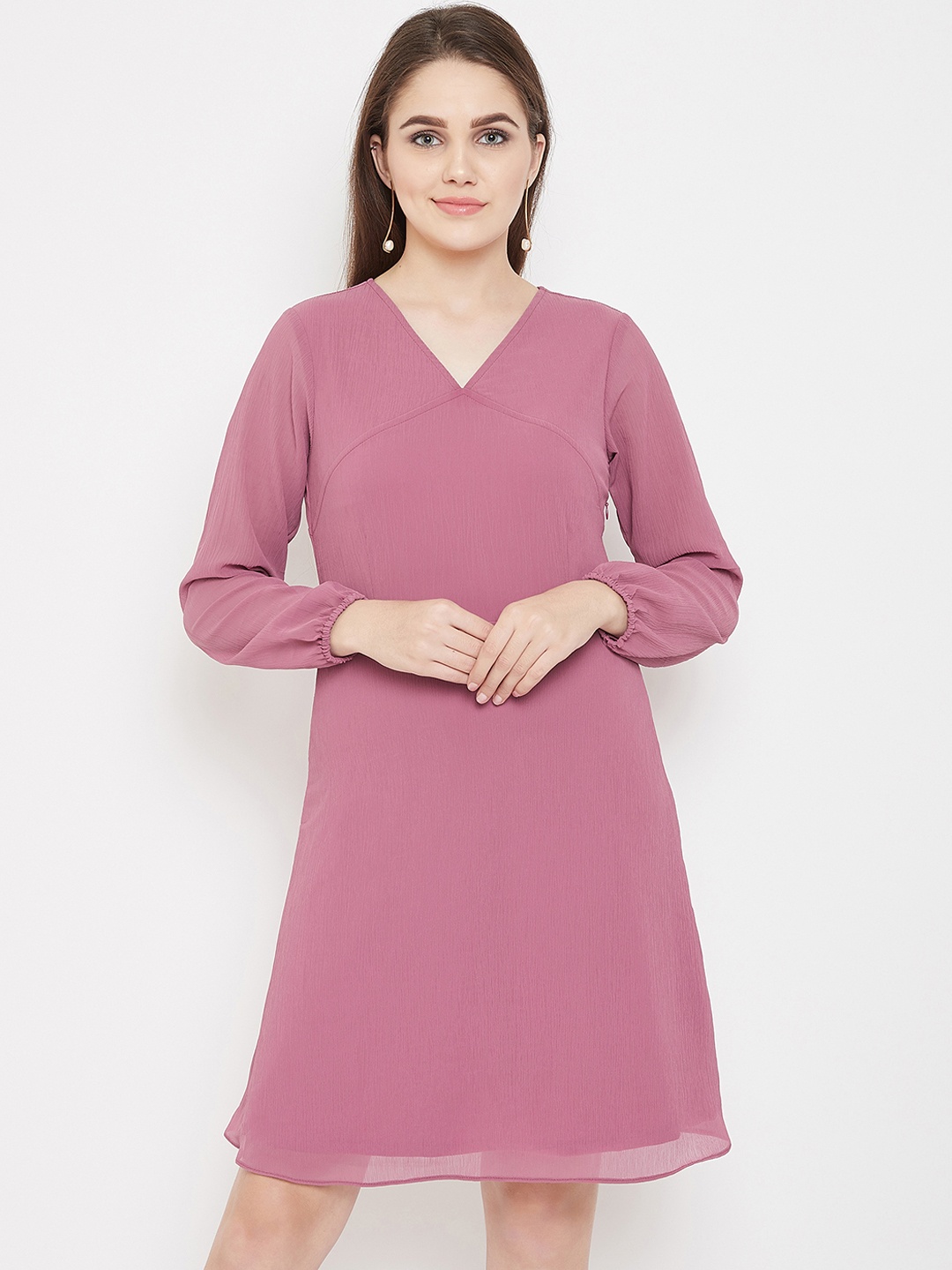 

Imfashini Women Mauve Solid Fit and Flare Dress