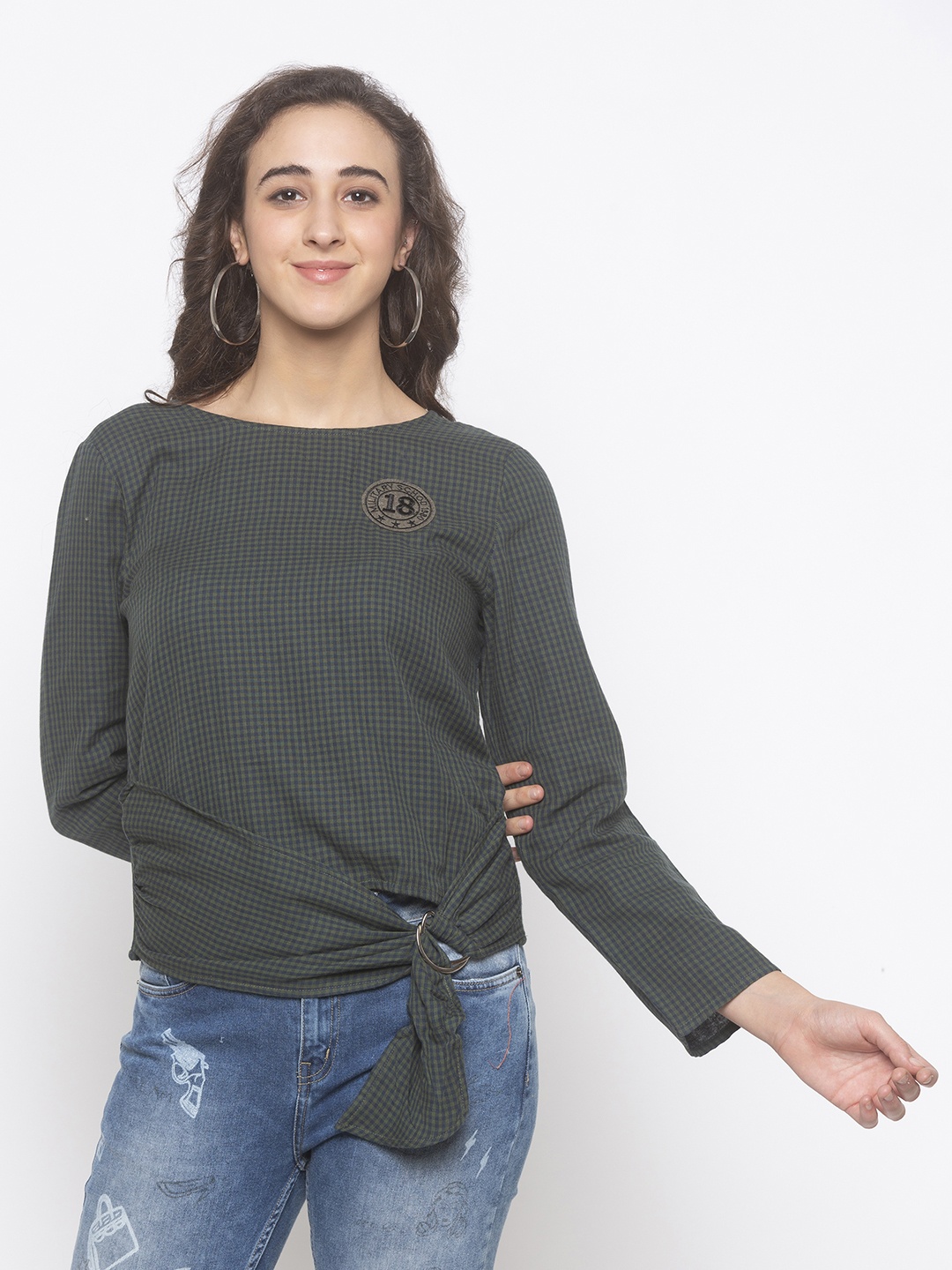 

Globus Women Green Checked Pure Cotton Top