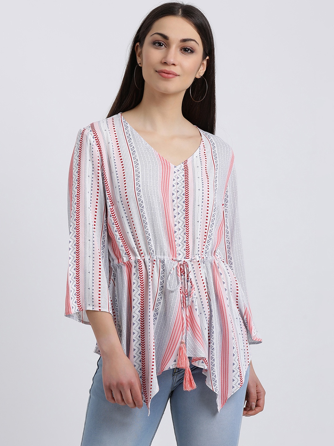 

Zink London Women White Printed Cinched Waist Top
