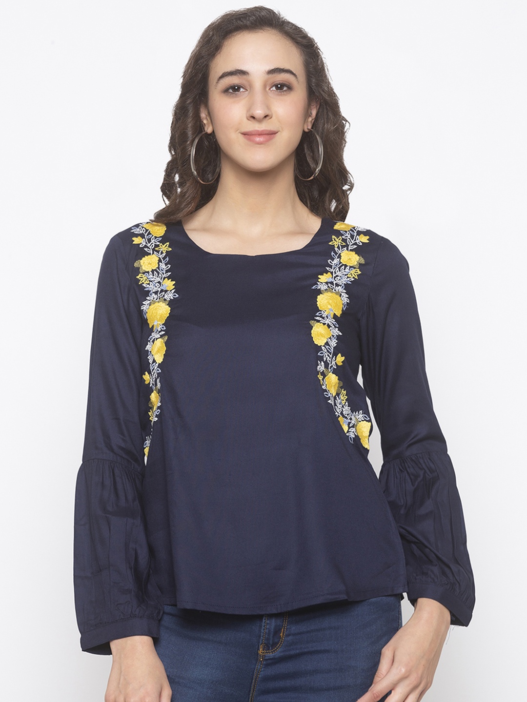 

Globus Women Navy Blue Printed A-Line Top