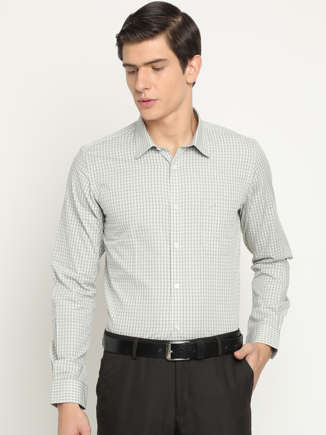 

Crocodile Men Green & Grey Slim Fit Checked Formal Shirt