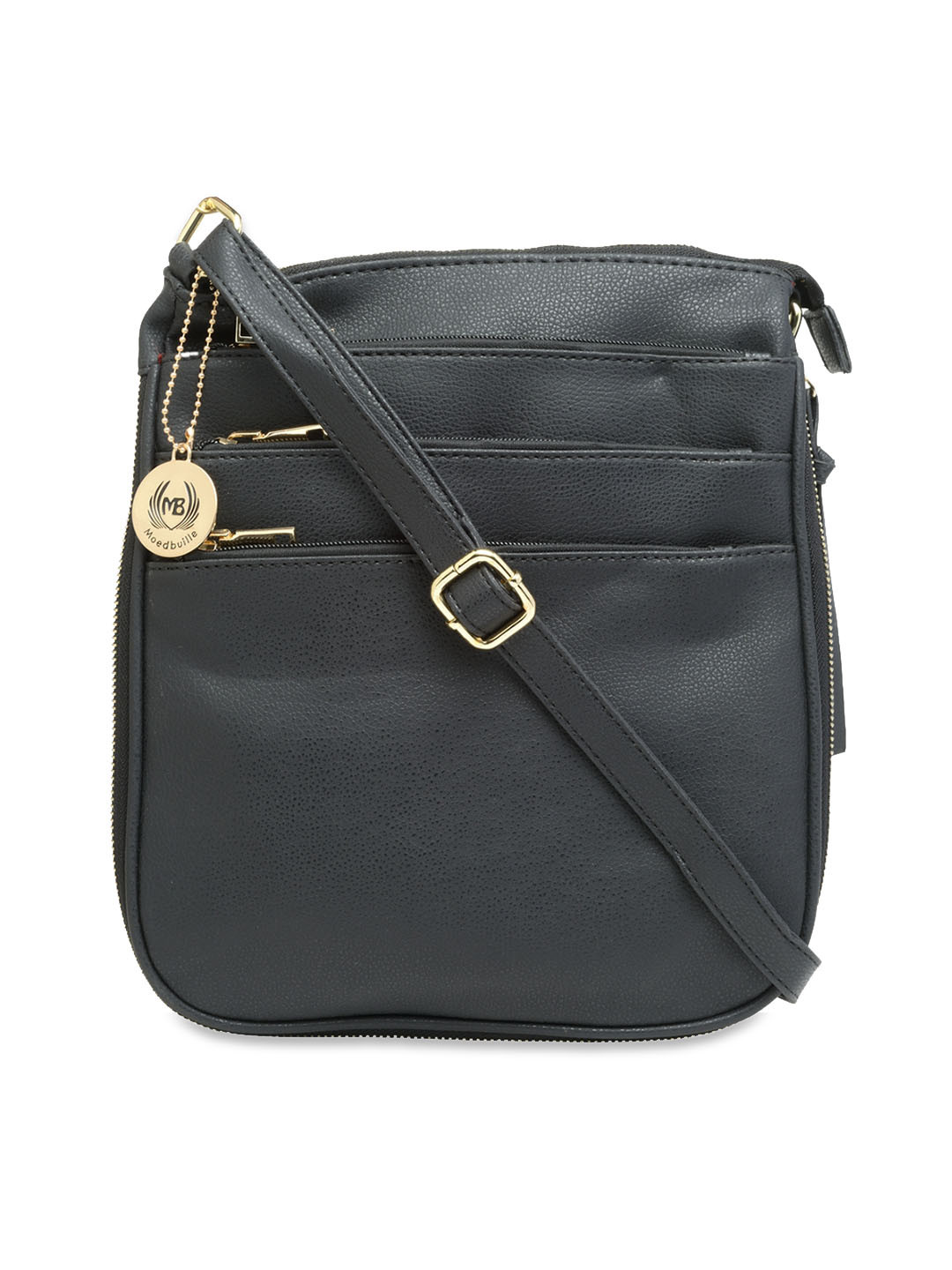

Moedbuille Black & Gold-Toned Textured Sling Bag