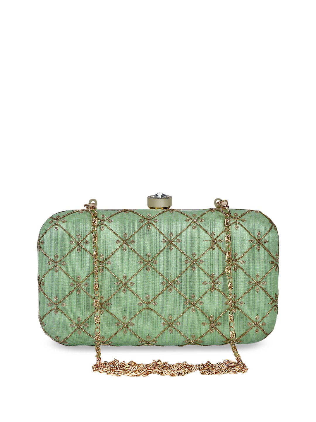 

Anekaant Green & Gold-Toned Sequinned & Embroidered Box Clutch