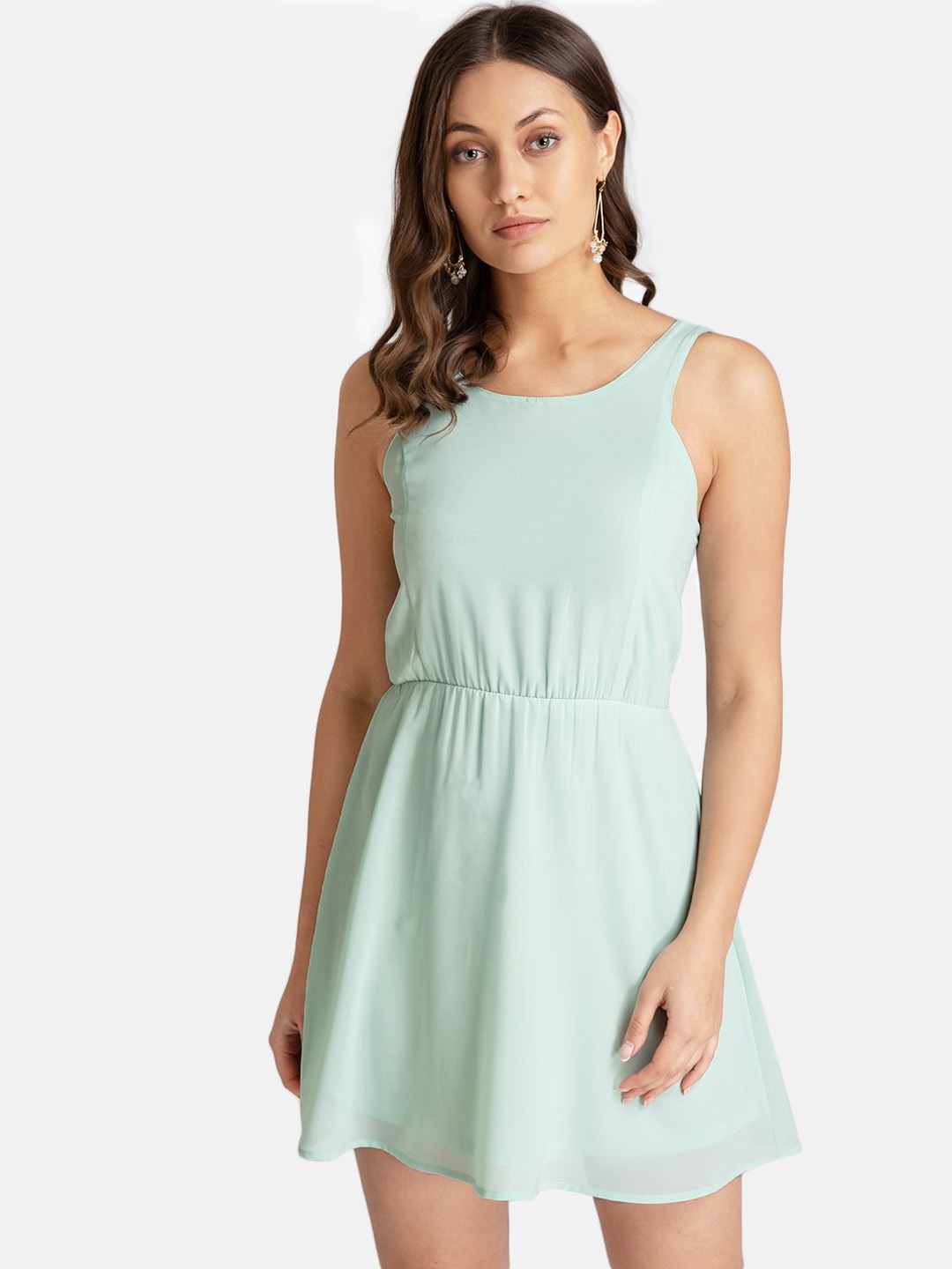 

Kazo Women Green Solid Fit and Flare Dress