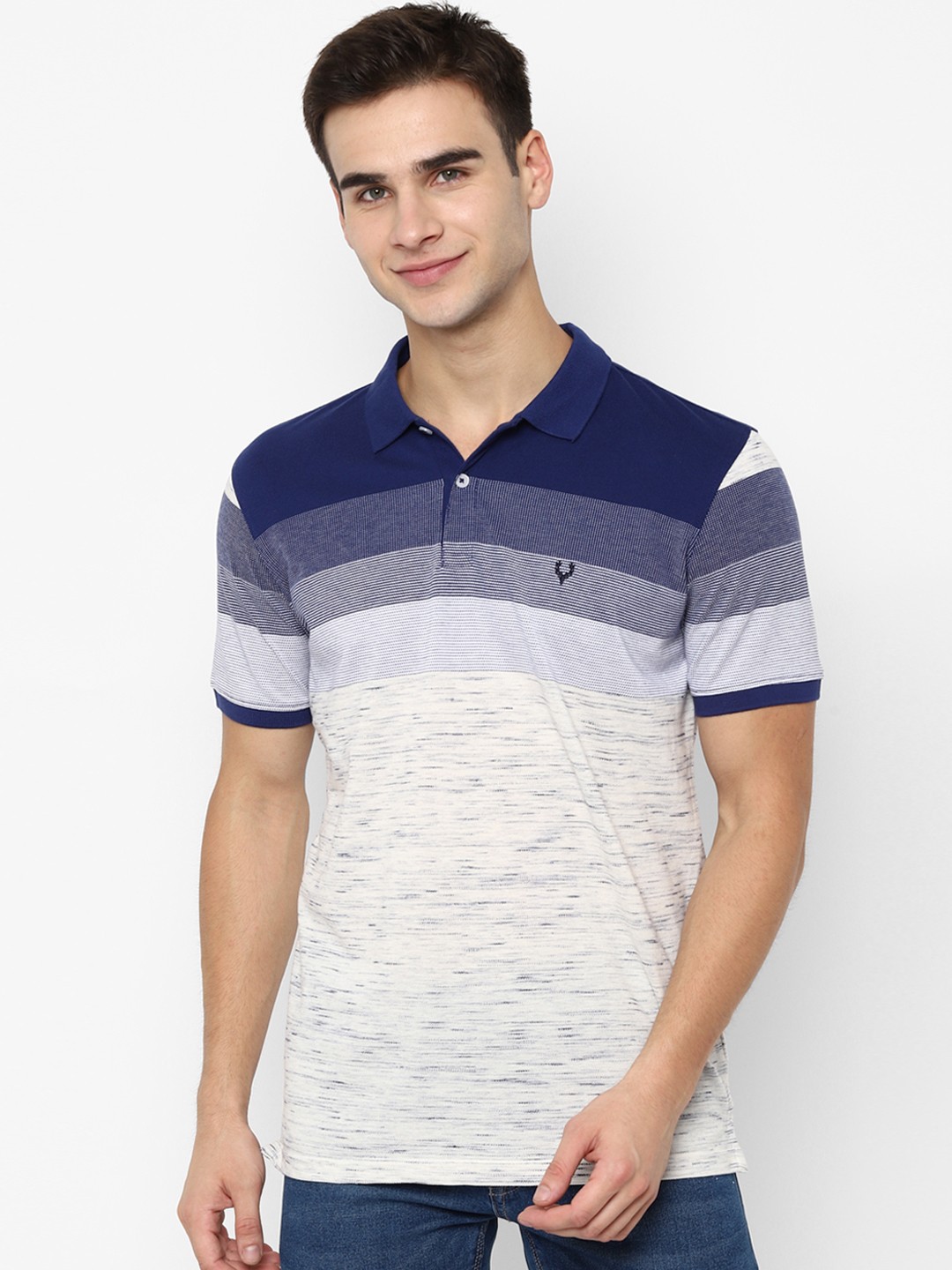 

Allen Solly Men Blue Striped Polo Collar T-shirt