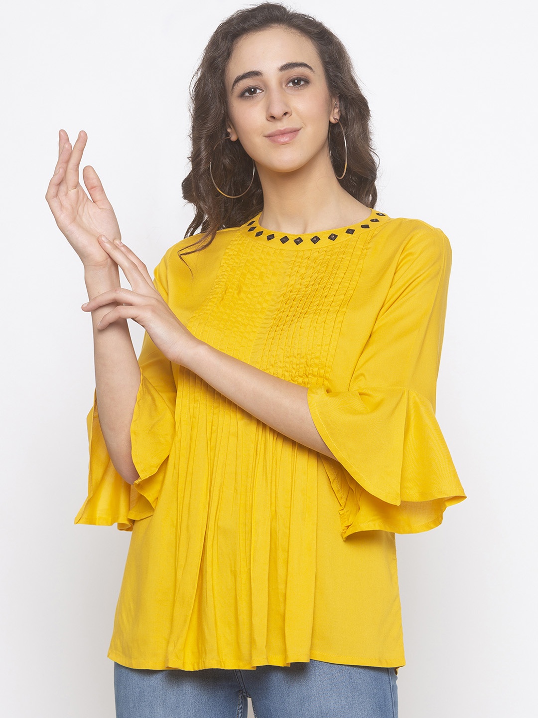 

Globus Women Yellow Solid A-Line Top