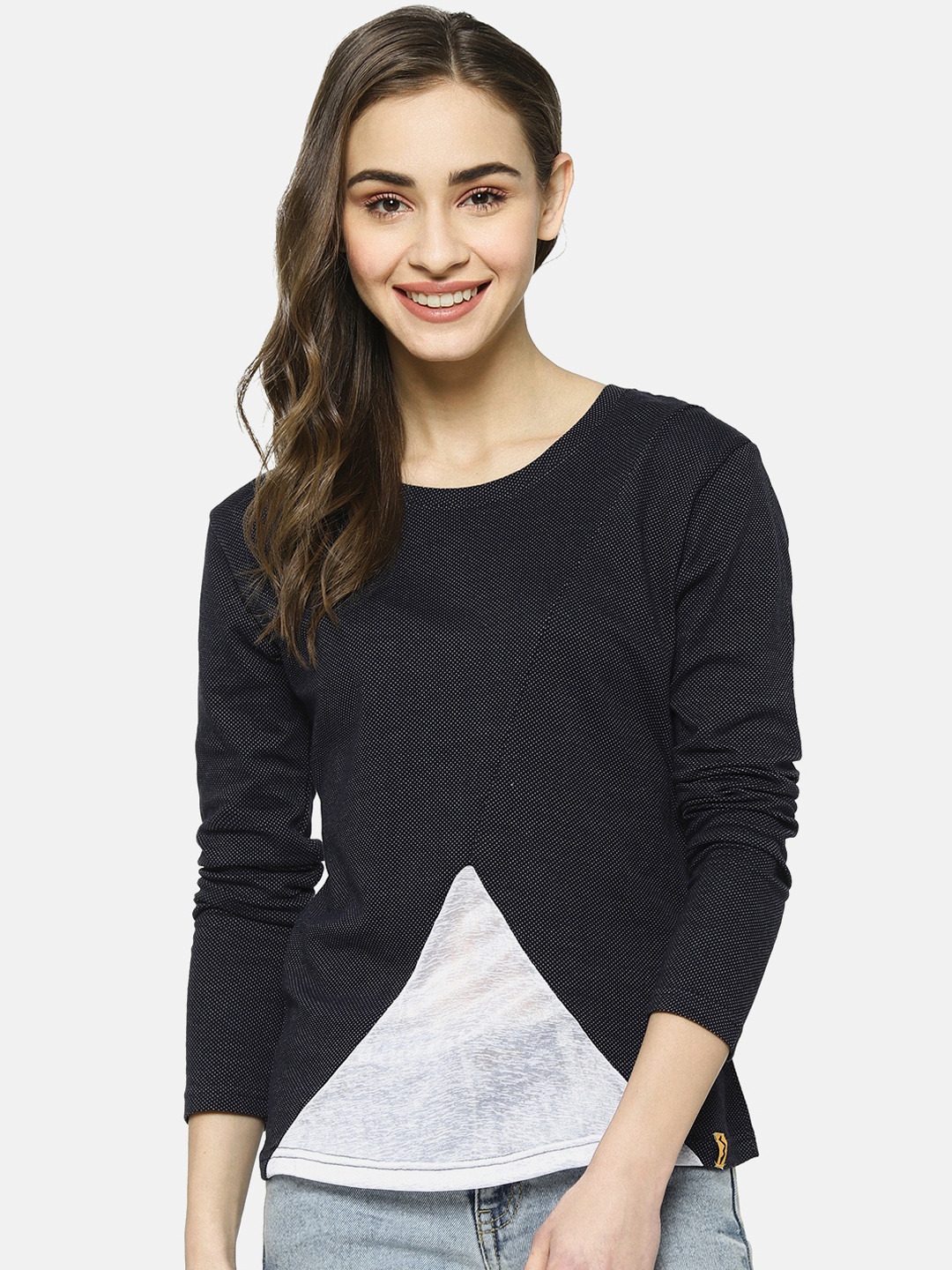 

Campus Sutra Women Navy Blue Colourblocked Top