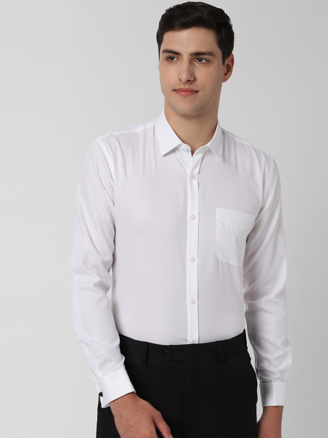Peter England Men White Slim Fit Self Design Formal Shirt