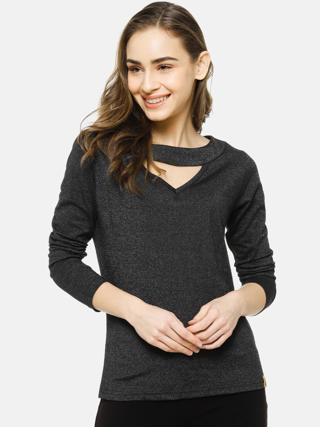 

Campus Sutra Women Charcoal Solid Top