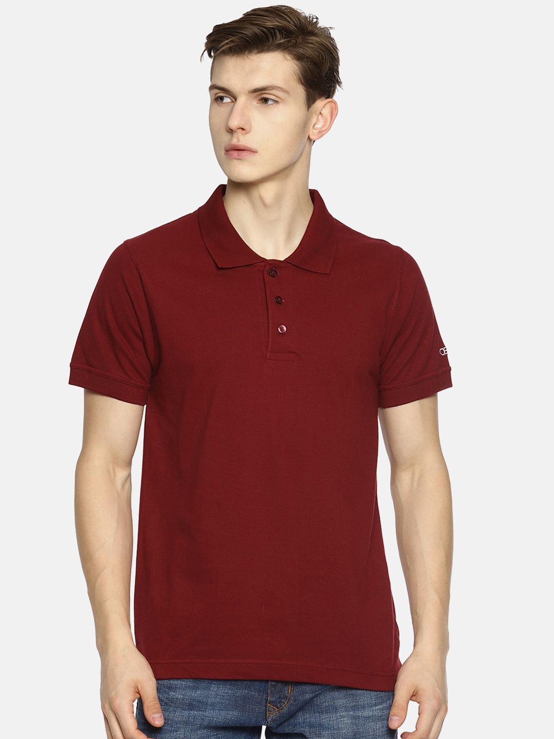 

OBOW Men Maroon Solid Polo Collar Pure Cotton T-shirt
