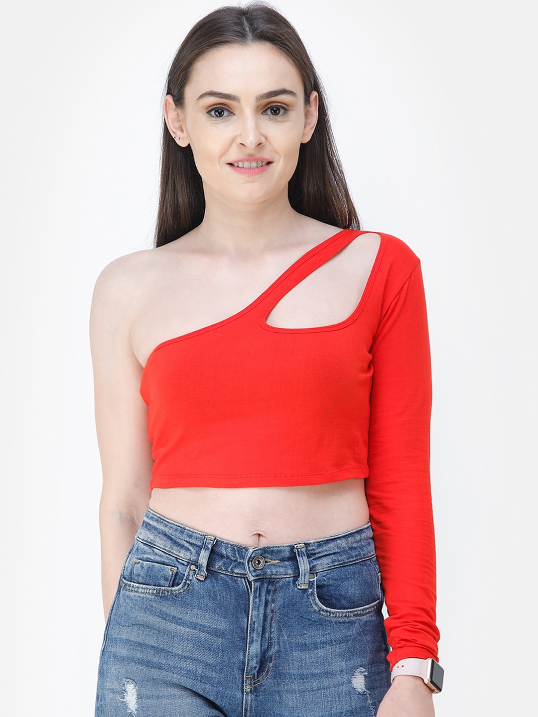 

SCORPIUS Women Red Solid Fitted Top