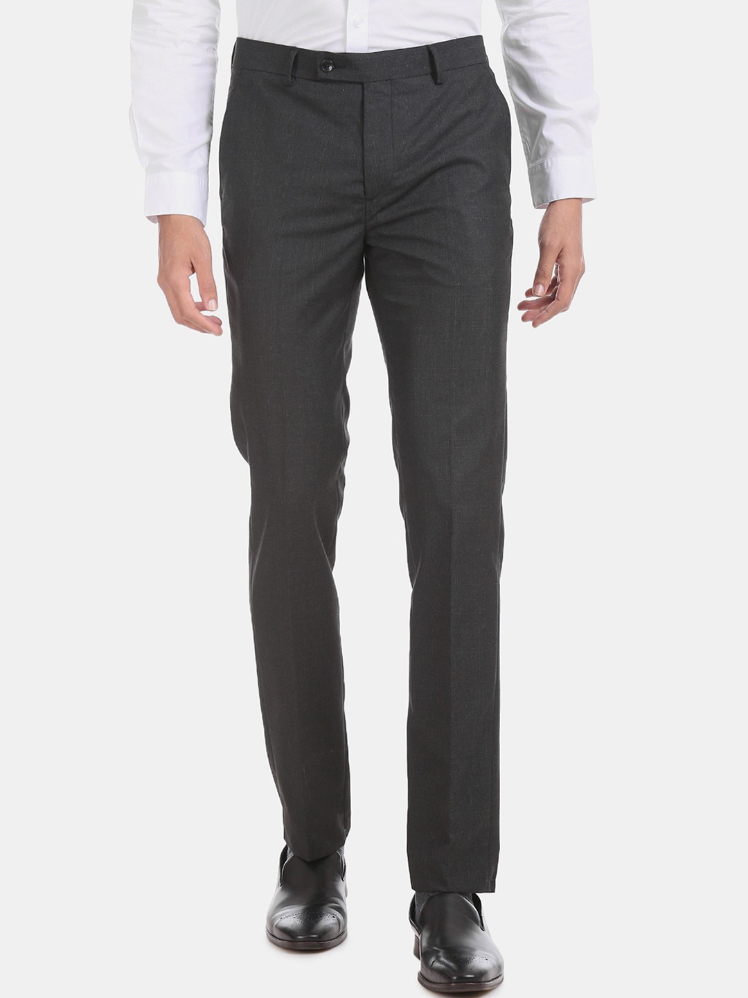 

Arrow Men Charcoal Grey Slim Fit Checked Regular Trousers