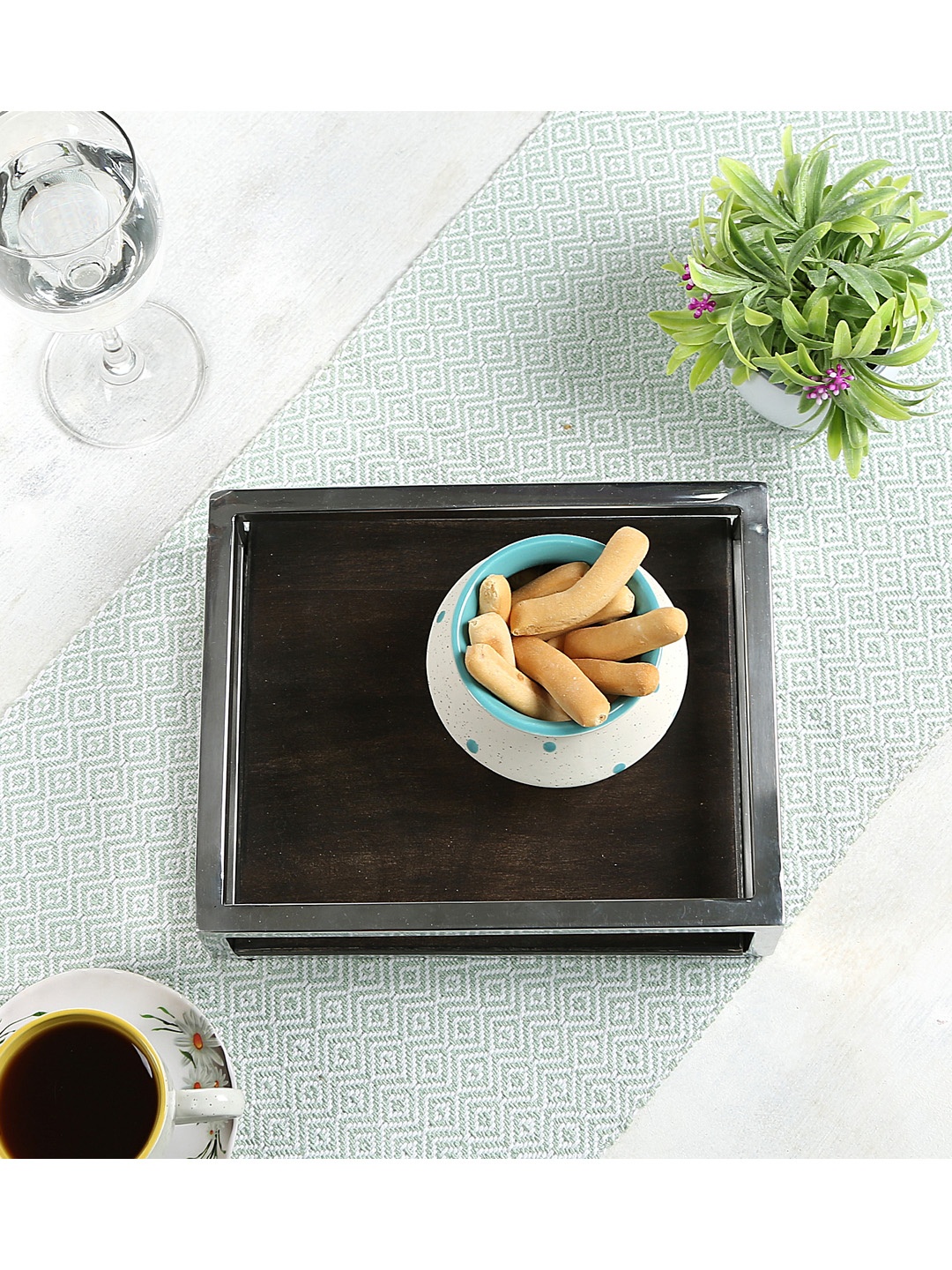 Crayton Coffee Brown Acacia Wood Square Serving Tray