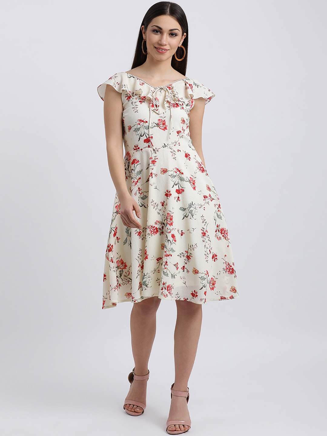 

Zink London Women Off-White Printed Fit and Flare Dress