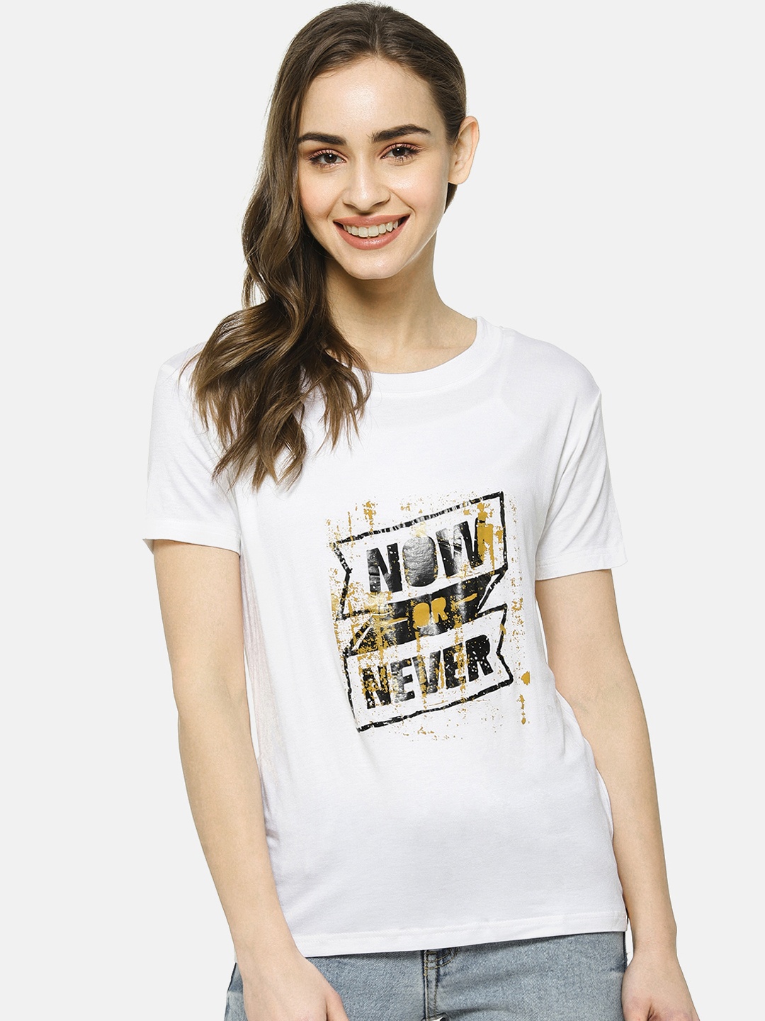 

Campus Sutra Women White Printed Pure Cotton Top