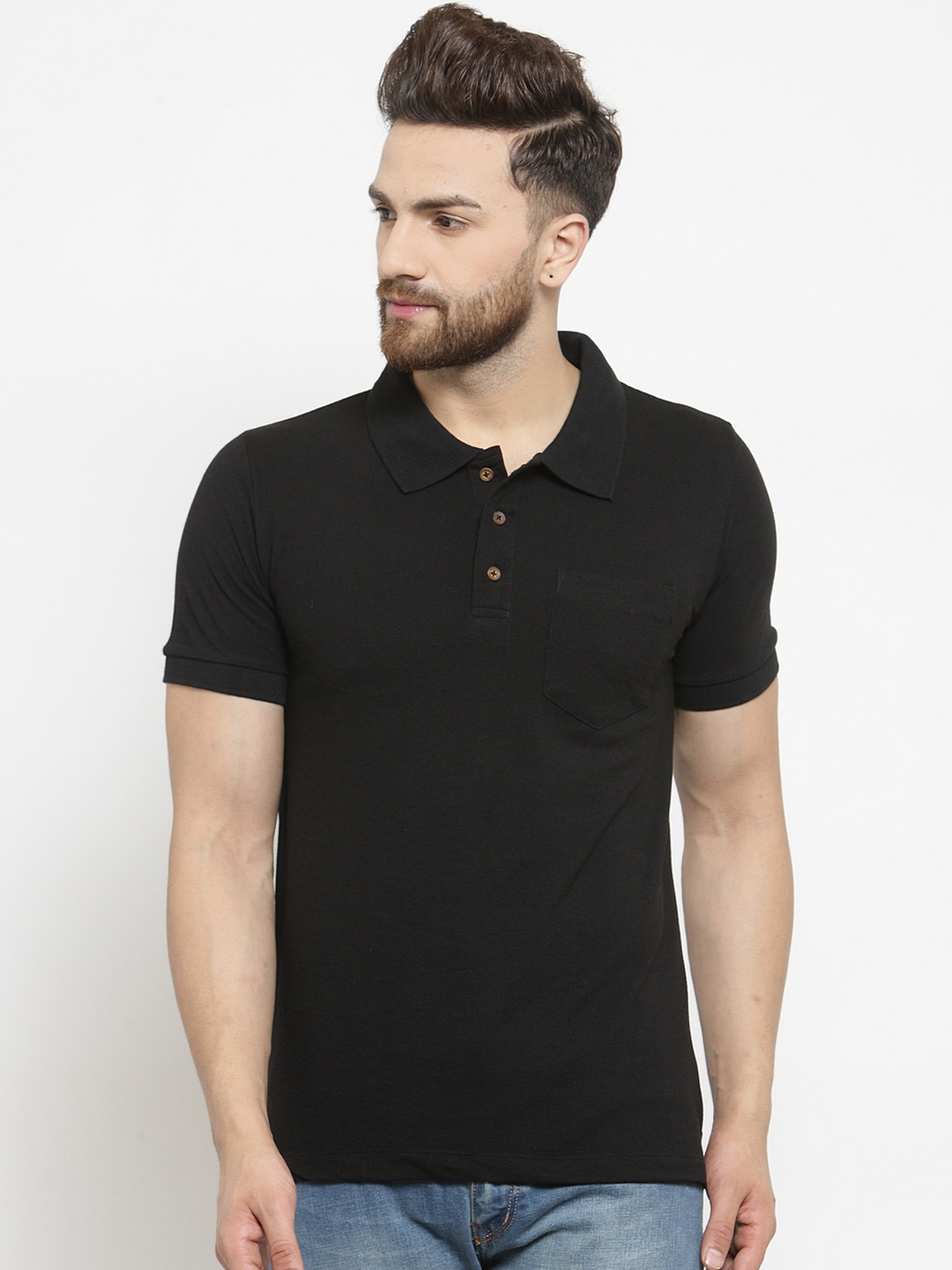 

Kalt Men Black Solid Polo Collar T-shirt
