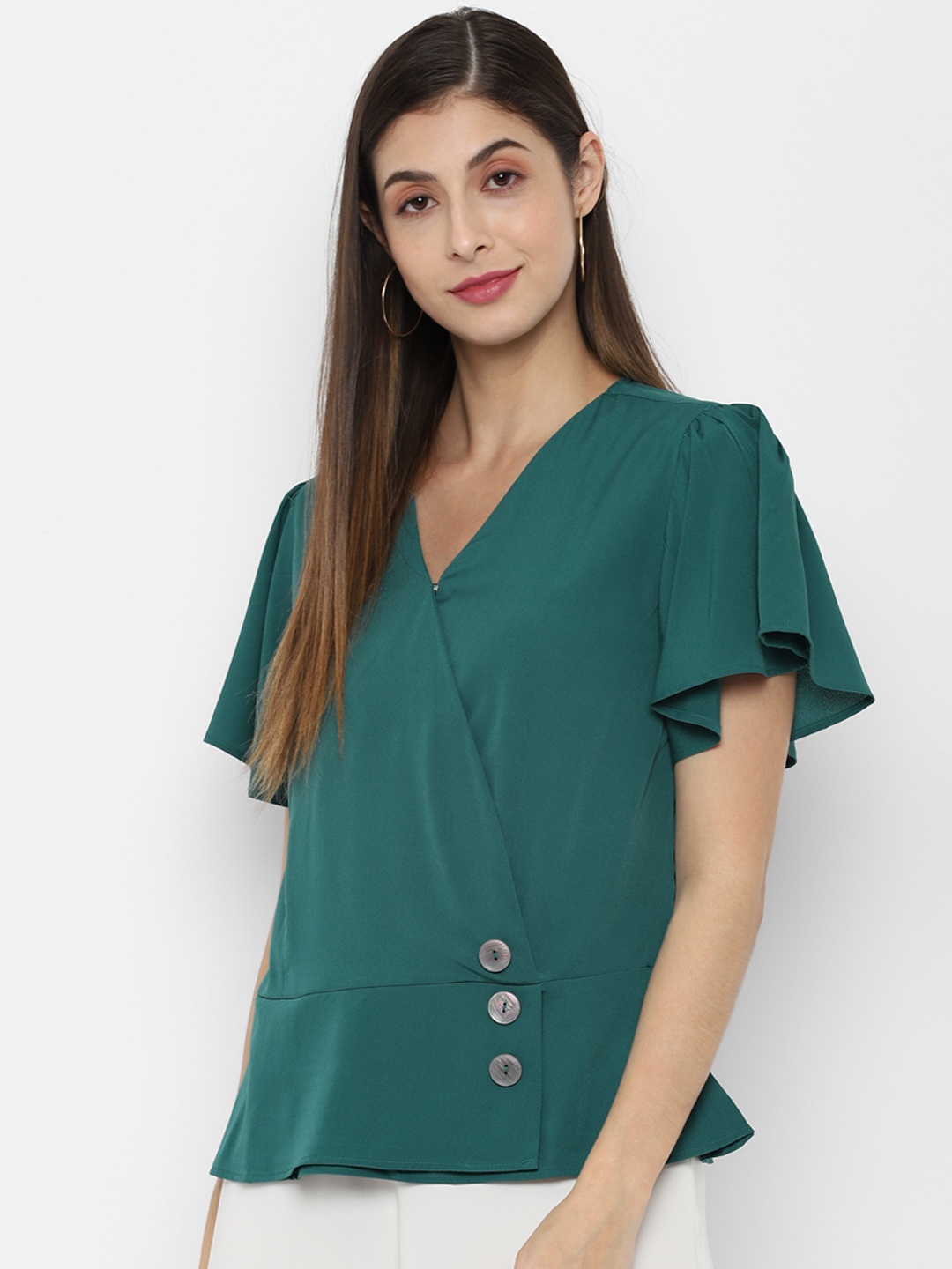 

Allen Solly Women Green Solid Wrap Top