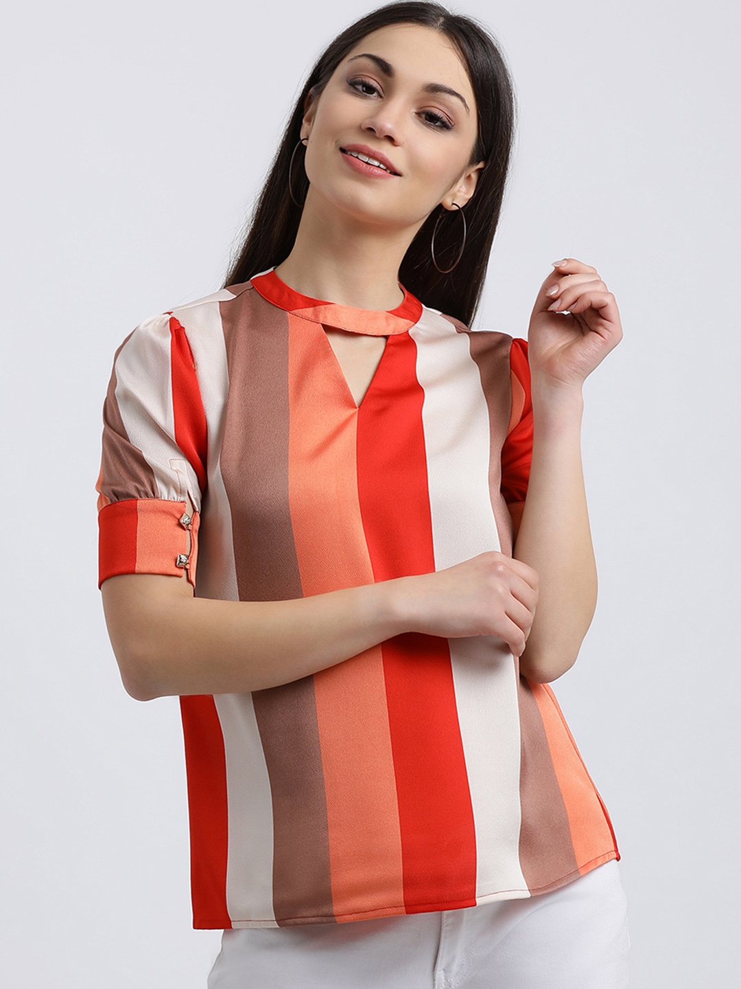 

Zink London Women Orange Striped Top