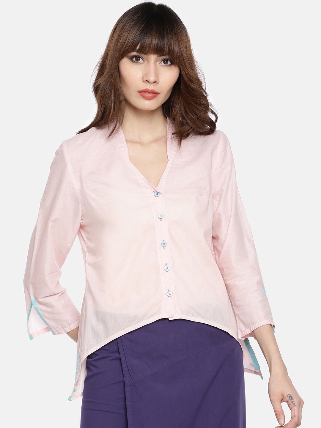 

GRASS by Gitika Goyal Women Pink Slim Fit Solid Shirt