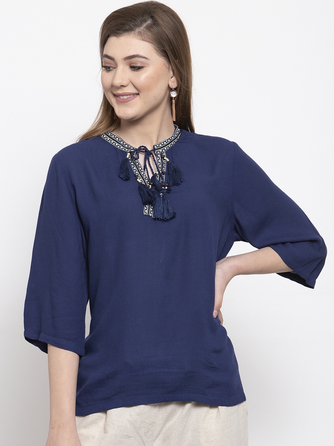 

Gipsy Women Navy Blue Solid Tunic