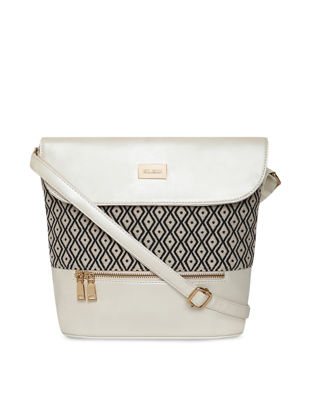

KLEIO White & Black Jacquard & PU Coated Sling Bag