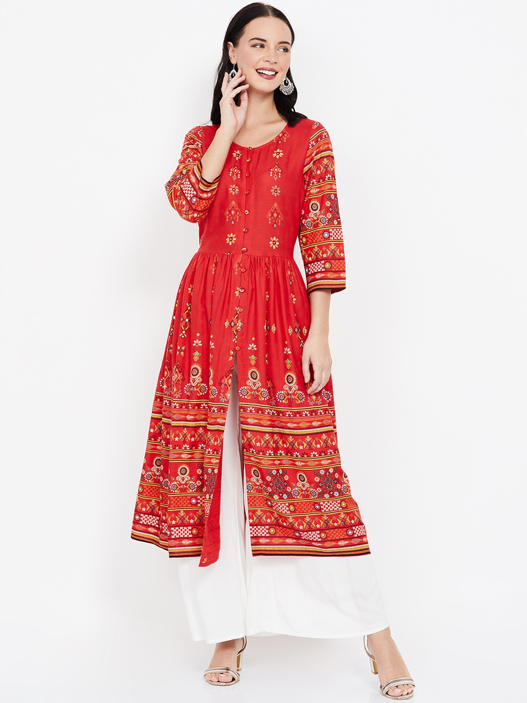 

Melange by Lifestyle Women Red & Yellow Printed A-Line Kurta