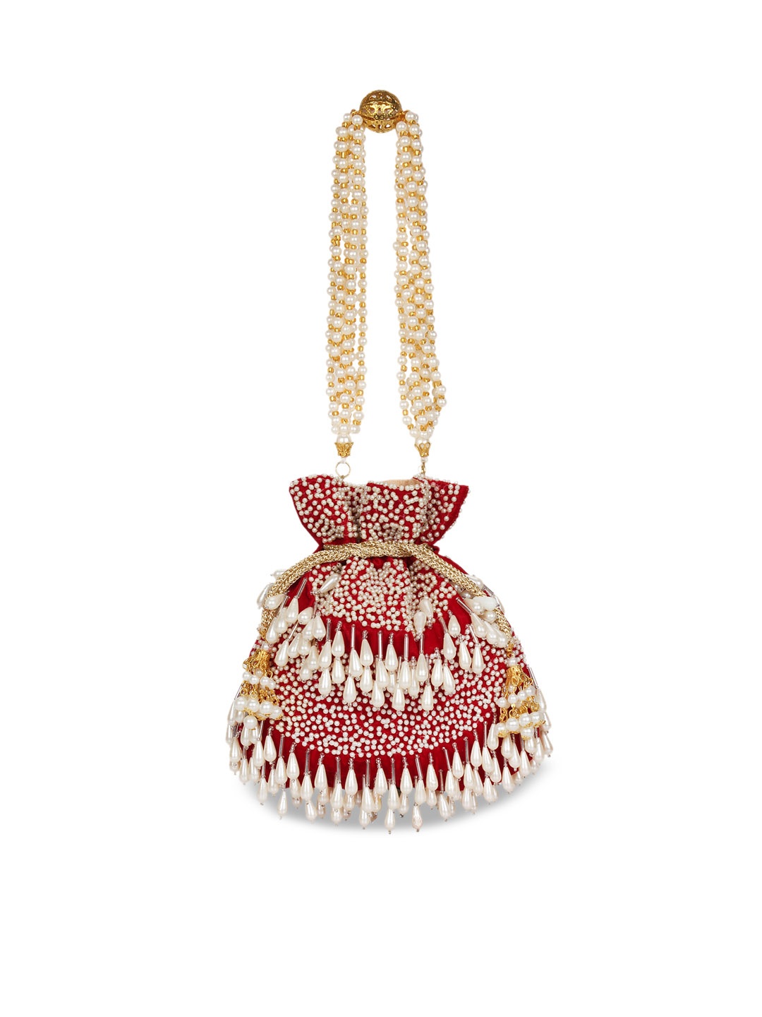 

Anekaant Maroon & White Sequin Embellished Tasselled Velvet Potli Clutch