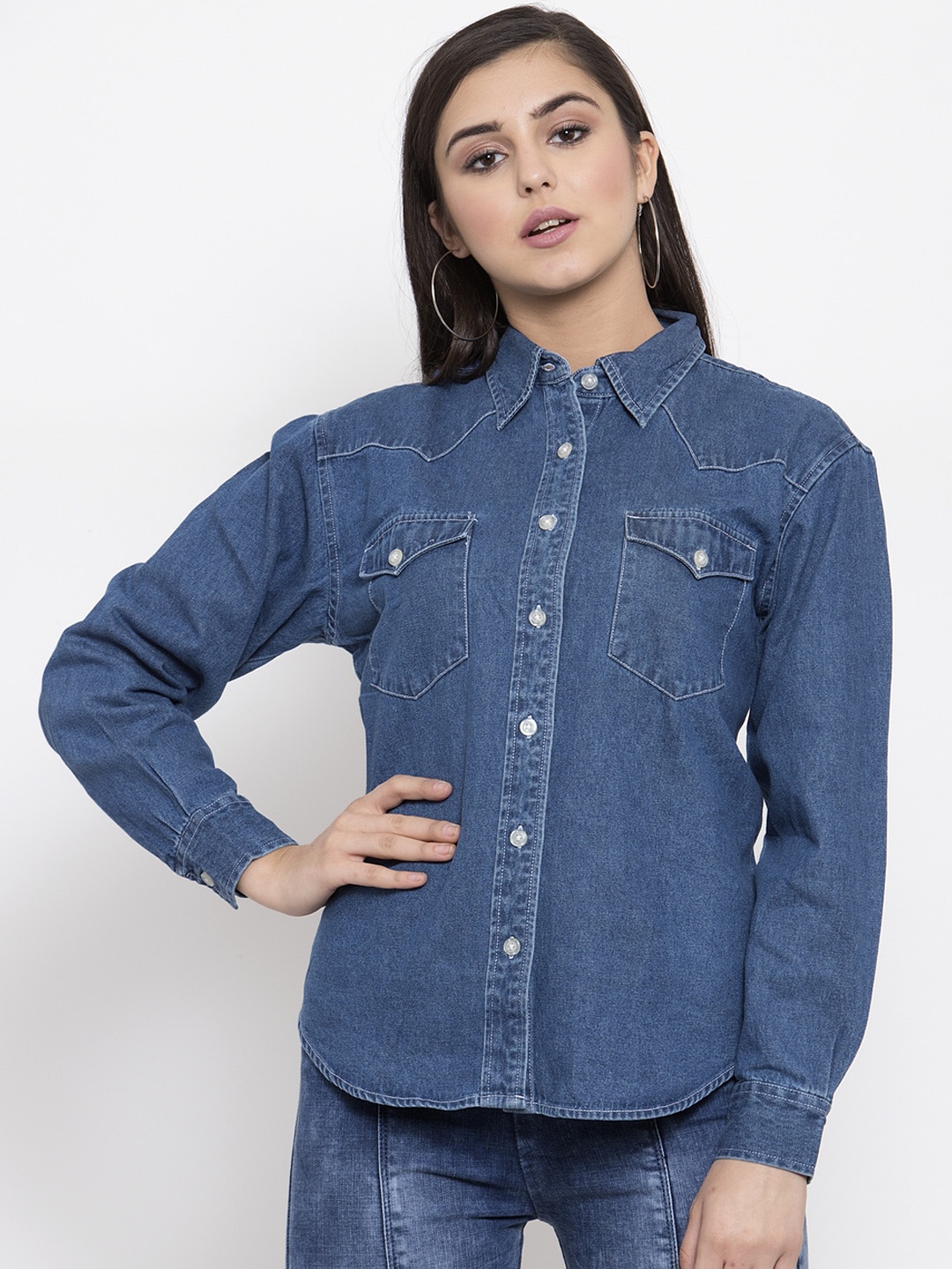 

KLOTTHE Women Blue Regular Fit Solid Casual Shirt