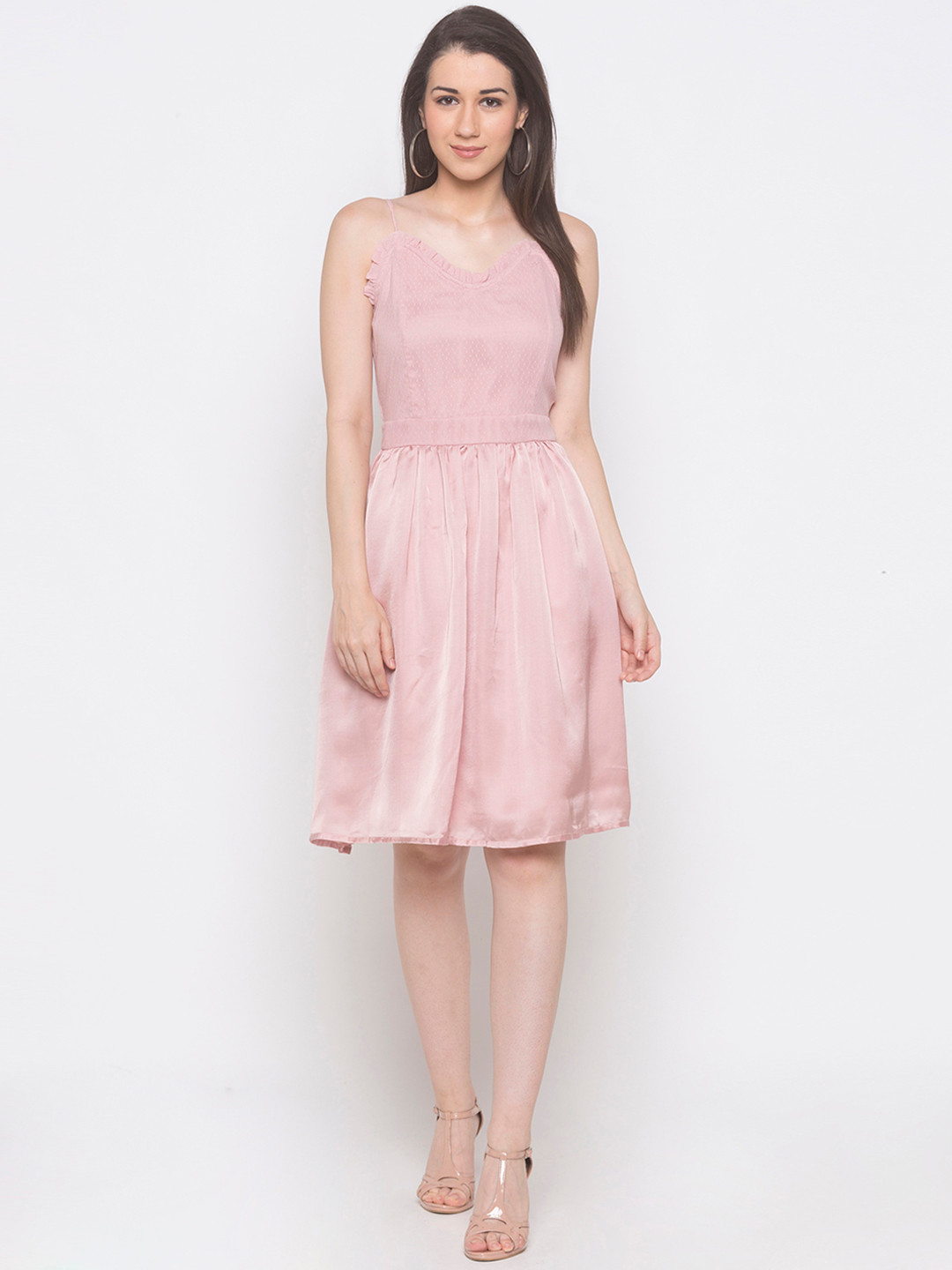 

Globus Women Peach-Coloured Self Design Fit and Flare Dress