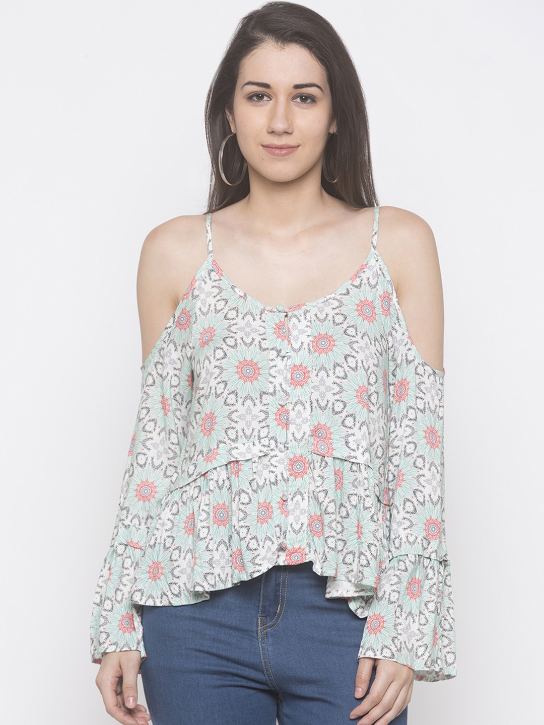 

Globus Women Green Printed A-Line Top
