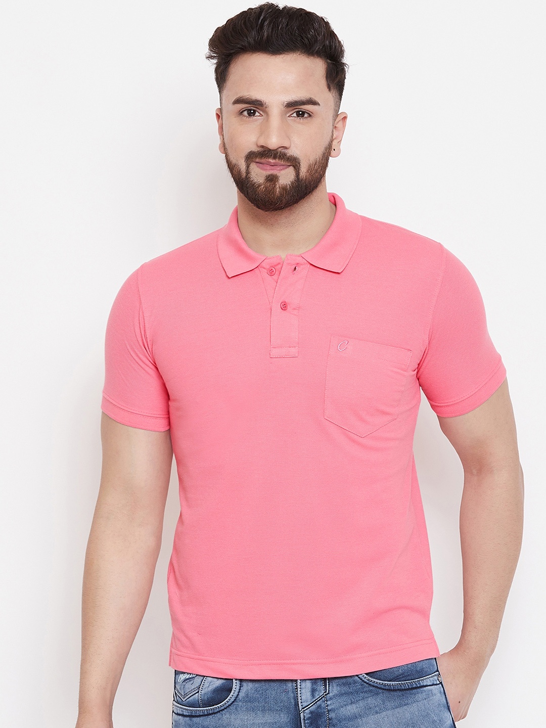 

Camey Men Pink Solid Polo Collar T-shirt