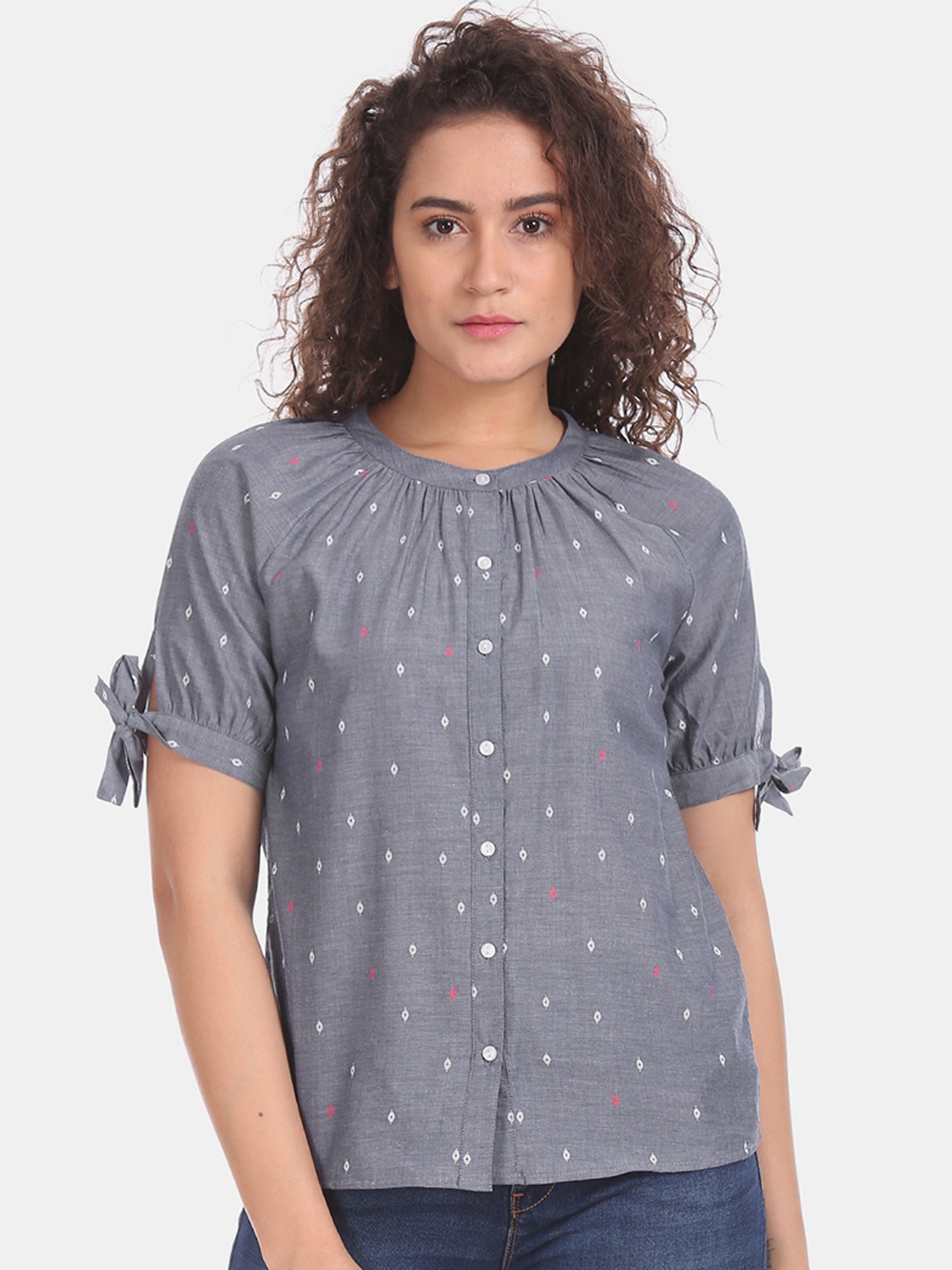 

Flying Machine Women Blue Printed Pure Cotton Top
