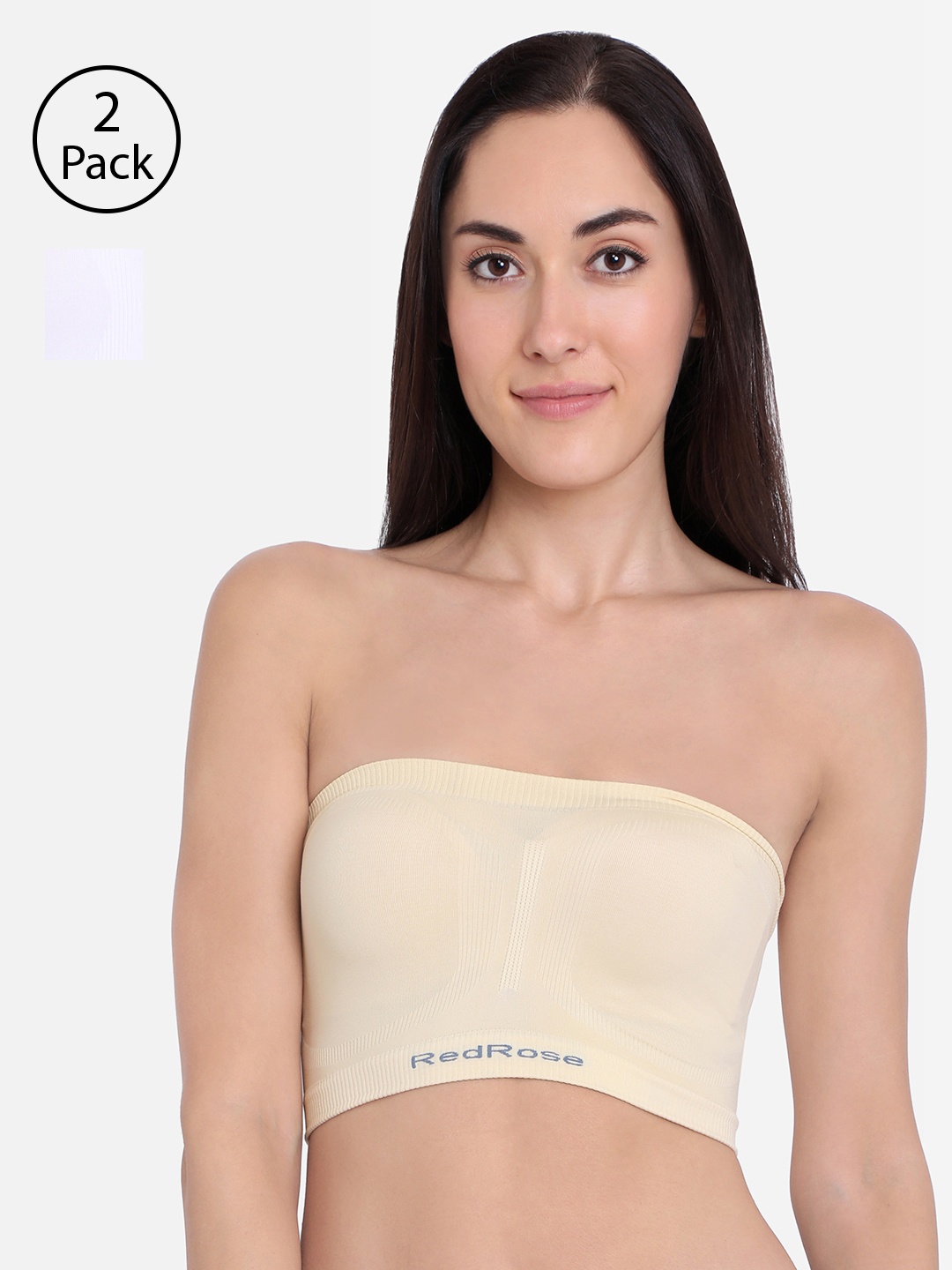 

Red Rose Women Pack of 2 Solid Bandeu Bras, Beige