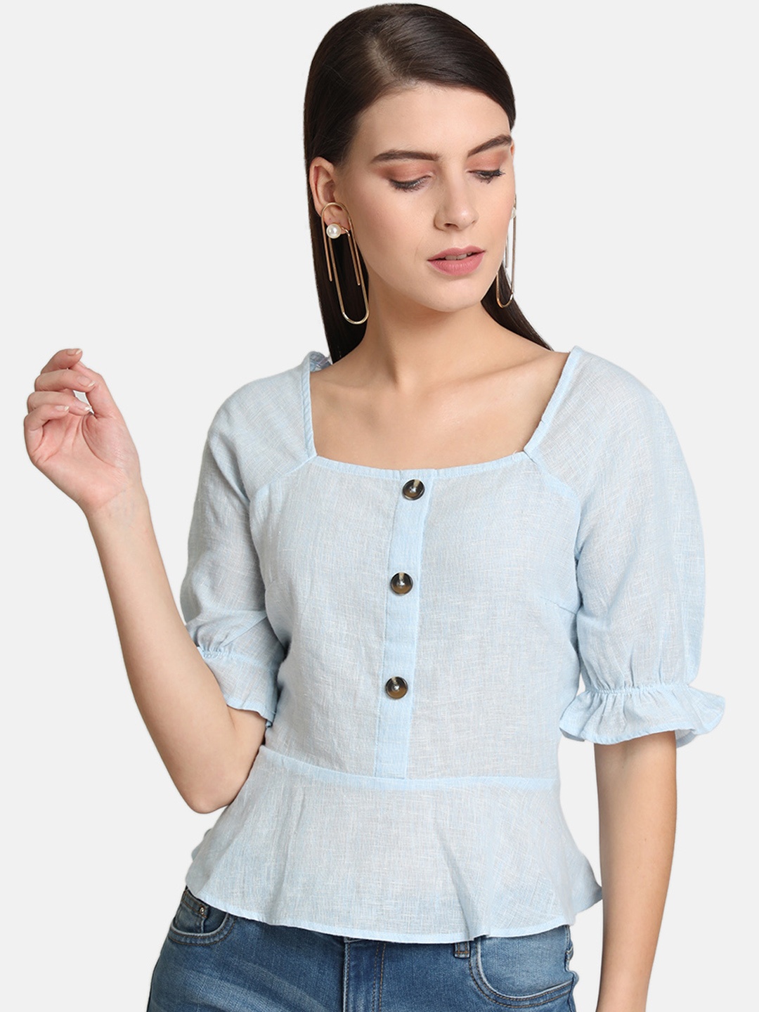 

Kazo Women Blue Solid Peplum Top