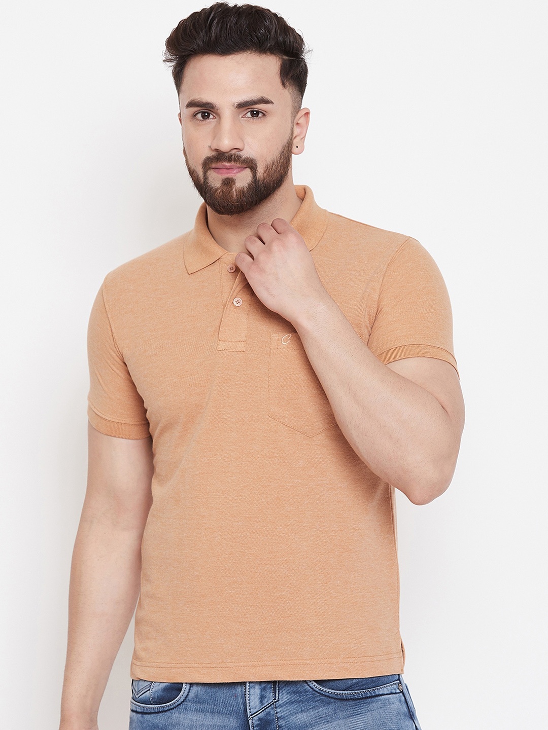 

Camey Men Beige Solid Polo Collar T-shirt