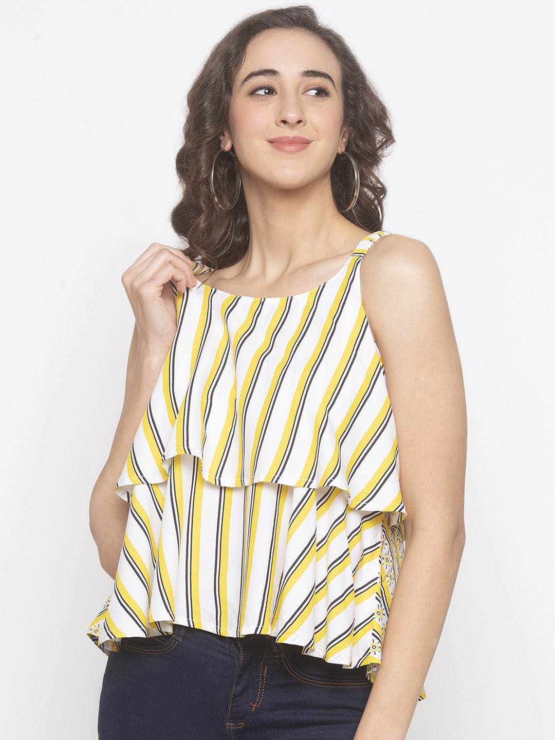 

Globus Women Yellow & Black Striped A-Line Top