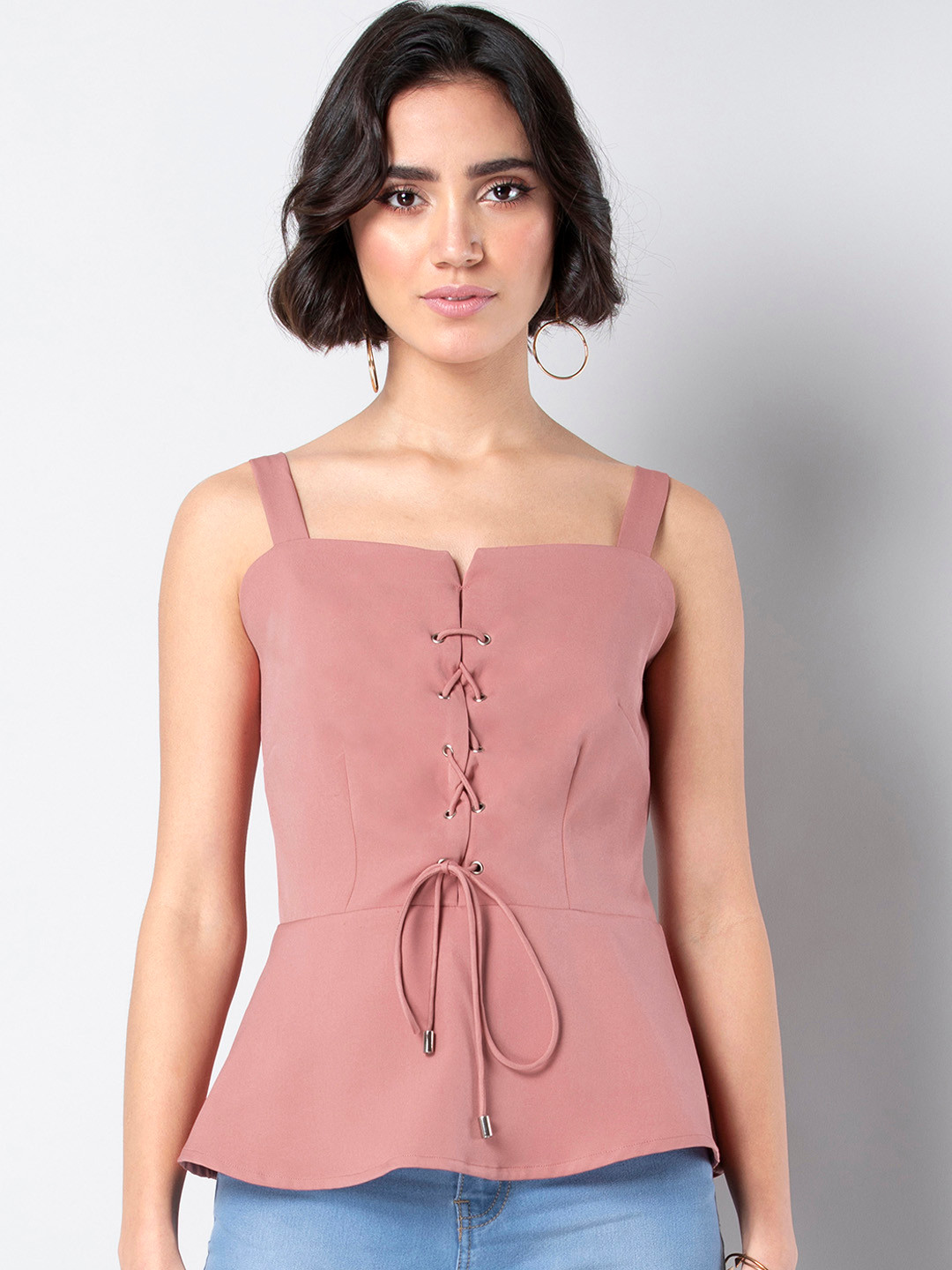 

FabAlley Women Pink Solid Peplum Top