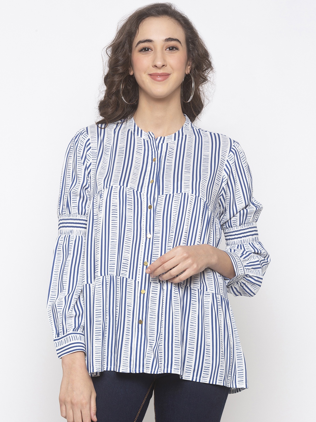 

Globus Women White Striped Shirt Style Top