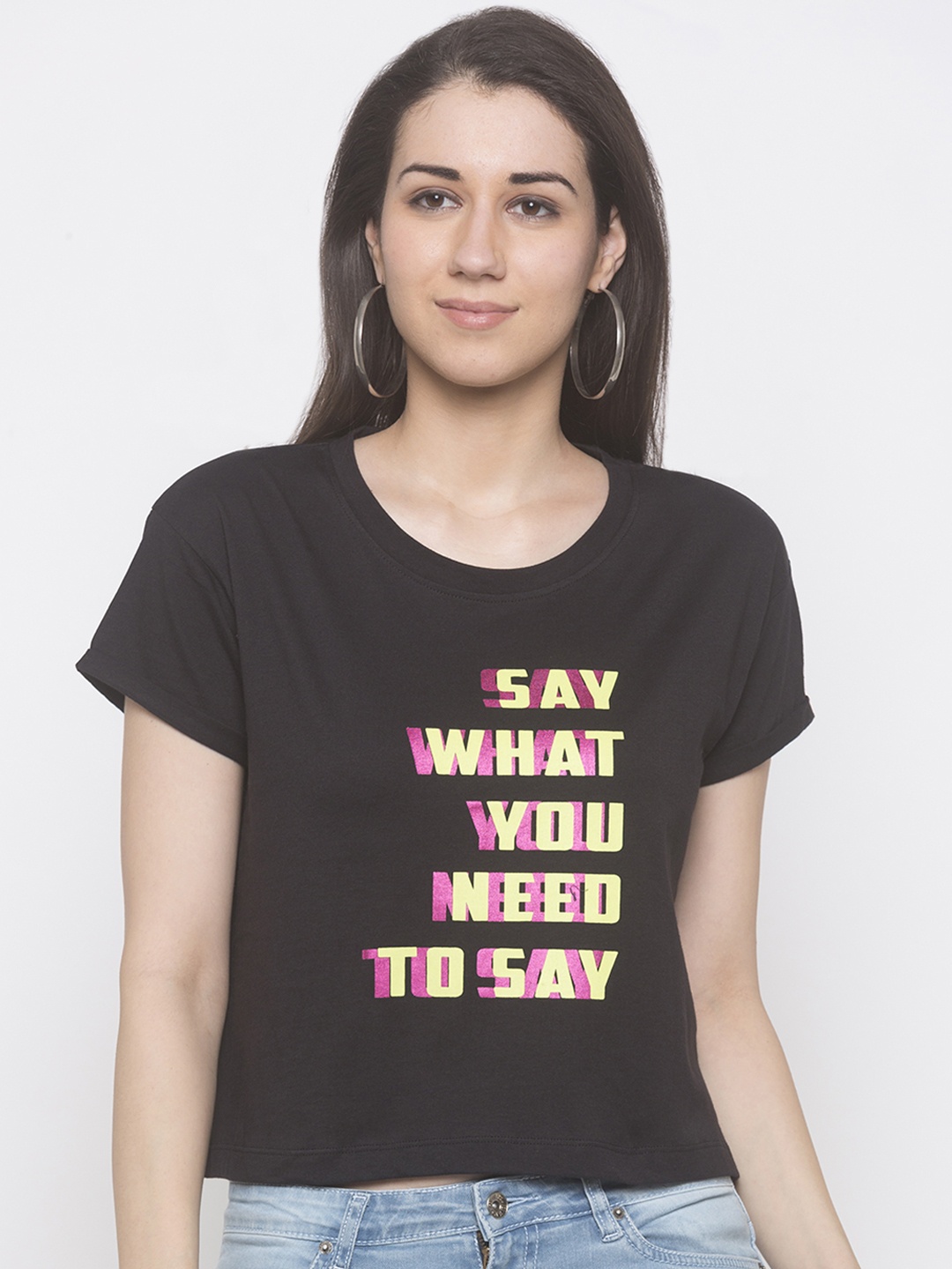 

Globus Women Black Printed Round Neck T-shirt