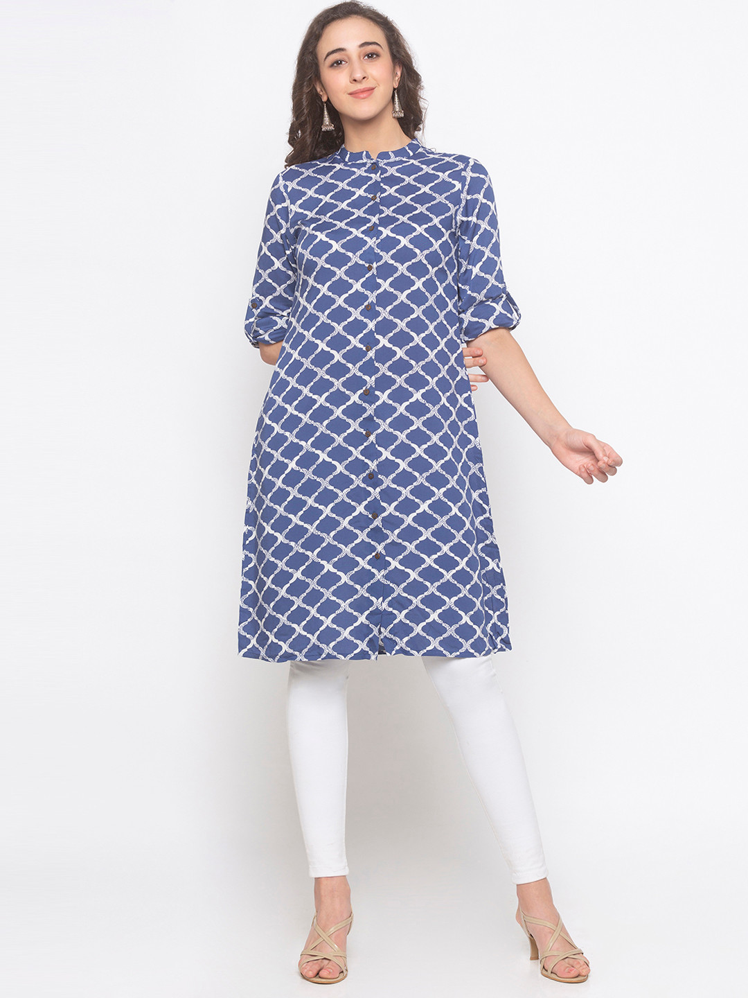 

Globus Women Blue & Off-White Printed Tunic