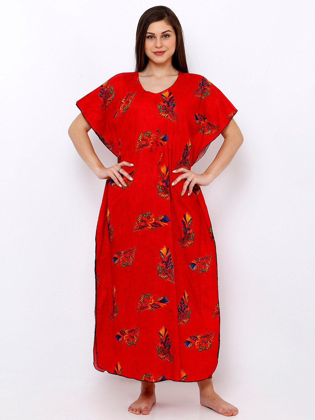 

Pretty Awesome Red & Navy Blue Printed Kaftan Nightdress