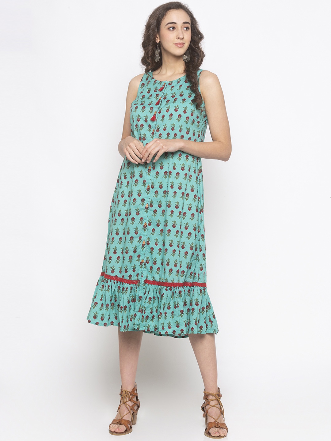 

Globus Women Teal Blue & Red Printed A-Line Dress