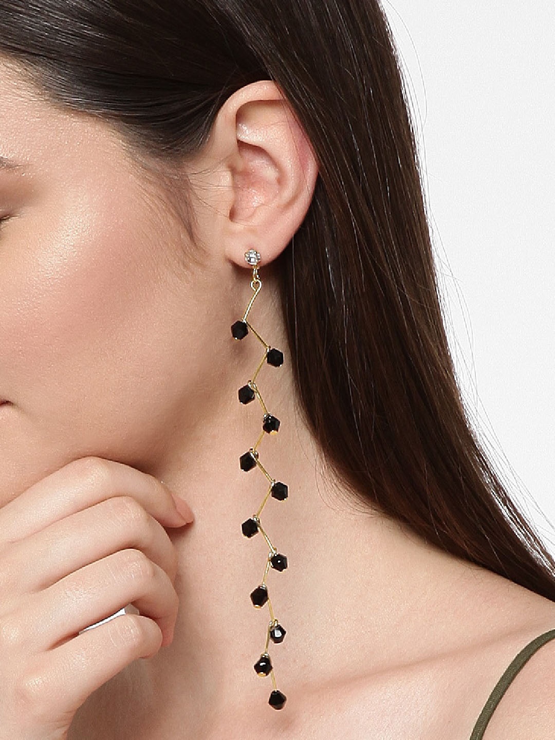 

OOMPH Black & Gold-Toned Contemporary Drop Earrings