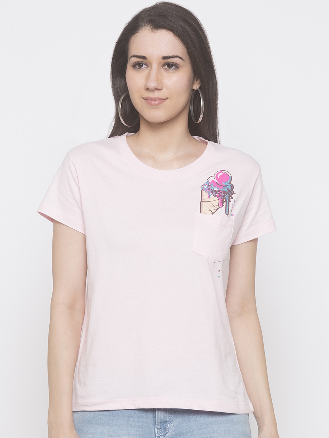 

Globus Women Pink Printed Round Neck T-shirt