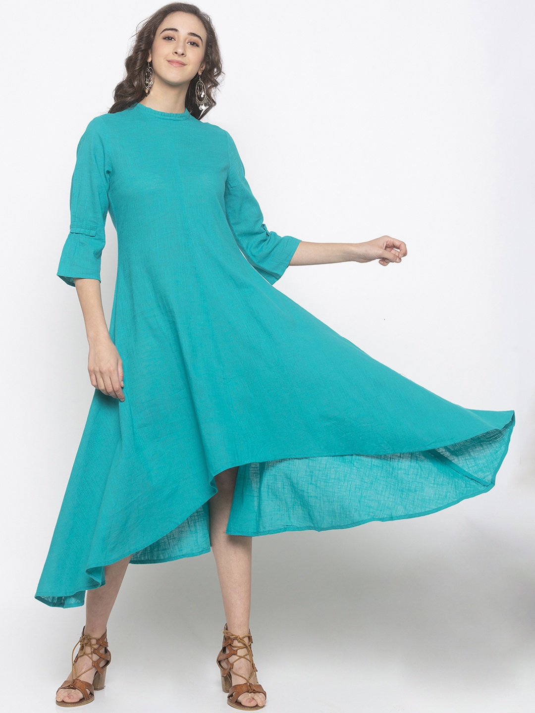 

Globus Women Turquoise Blue Solid Fit and Flare Dress